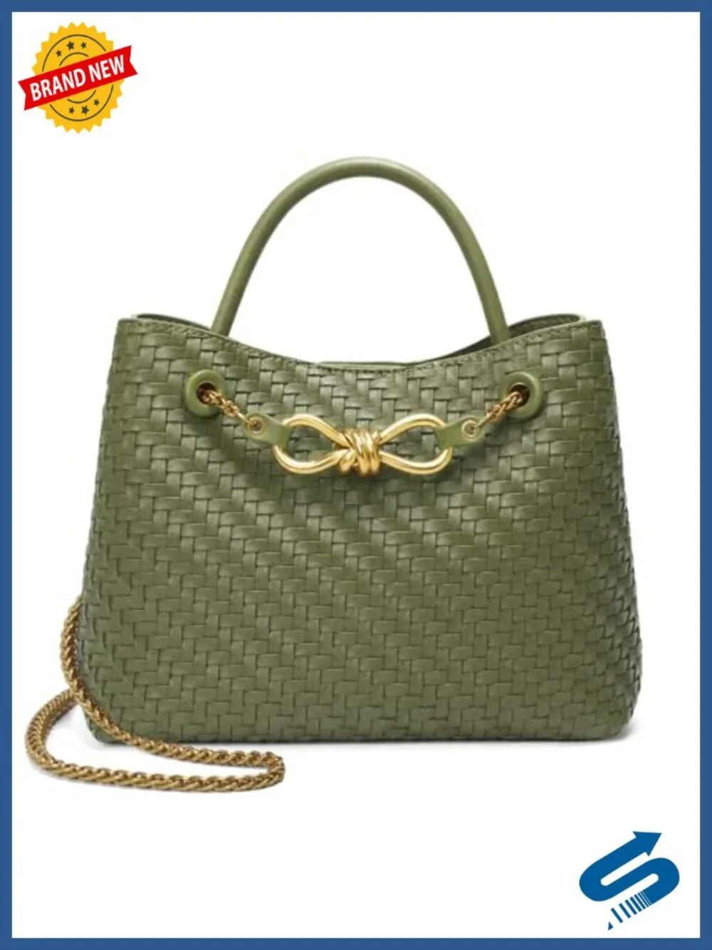 Small Woven Faux Leather Tote Shoulder Bag with Adjustable Straps